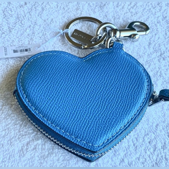 COACH Cobalt Blue Heart Coin Purse/Keychain with Silver Hardware. NWT!! - Picture 8 of 13